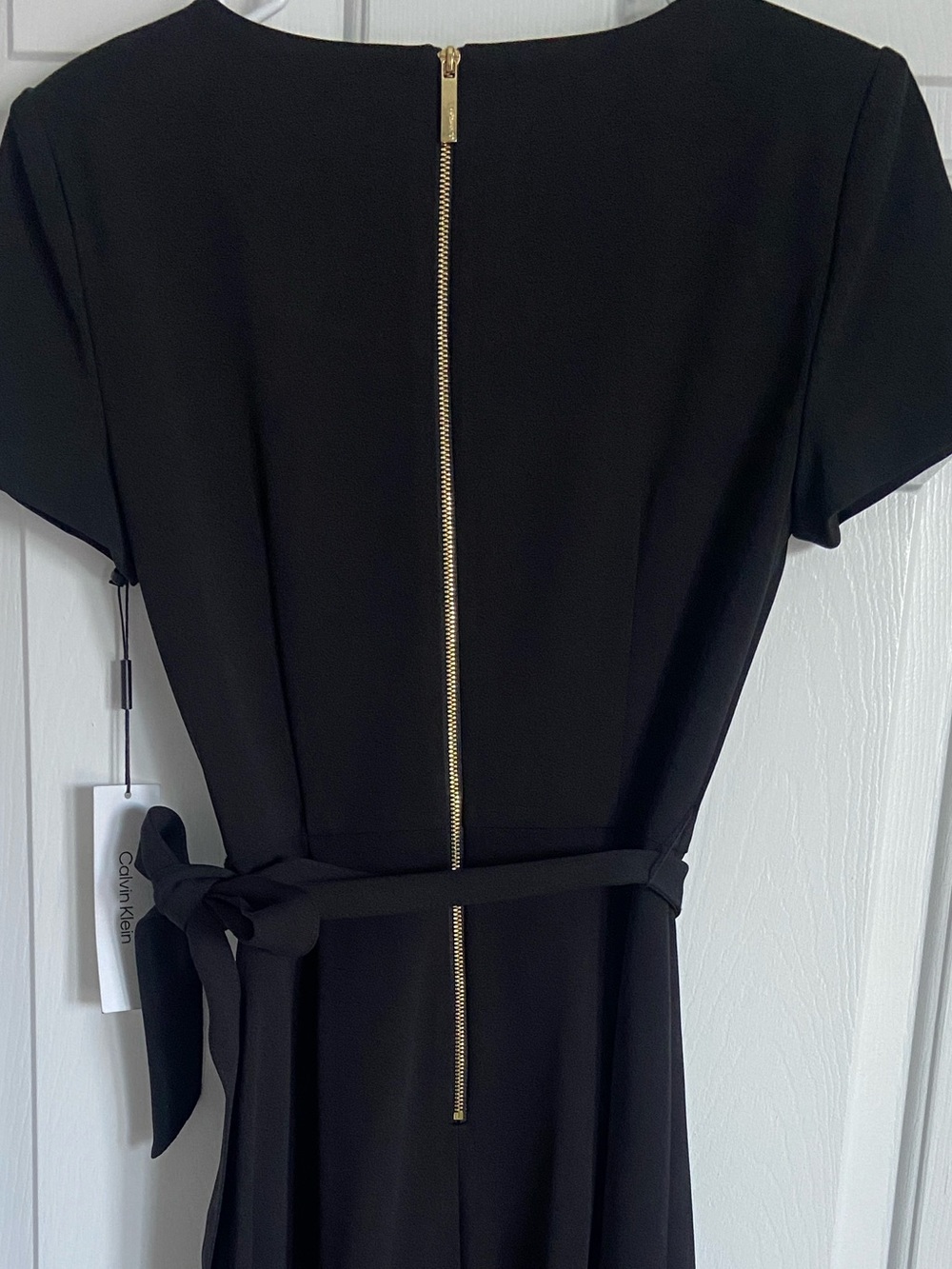 Calvin Klein NWT Black Short-Sleeve Ruffle Wrap Midi Dress Size 4 - Picture 8 of 10